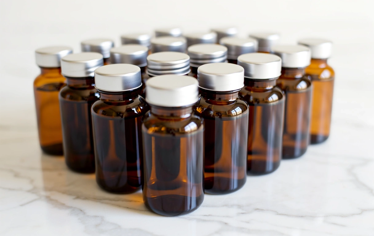 Natural supplement containers on marble